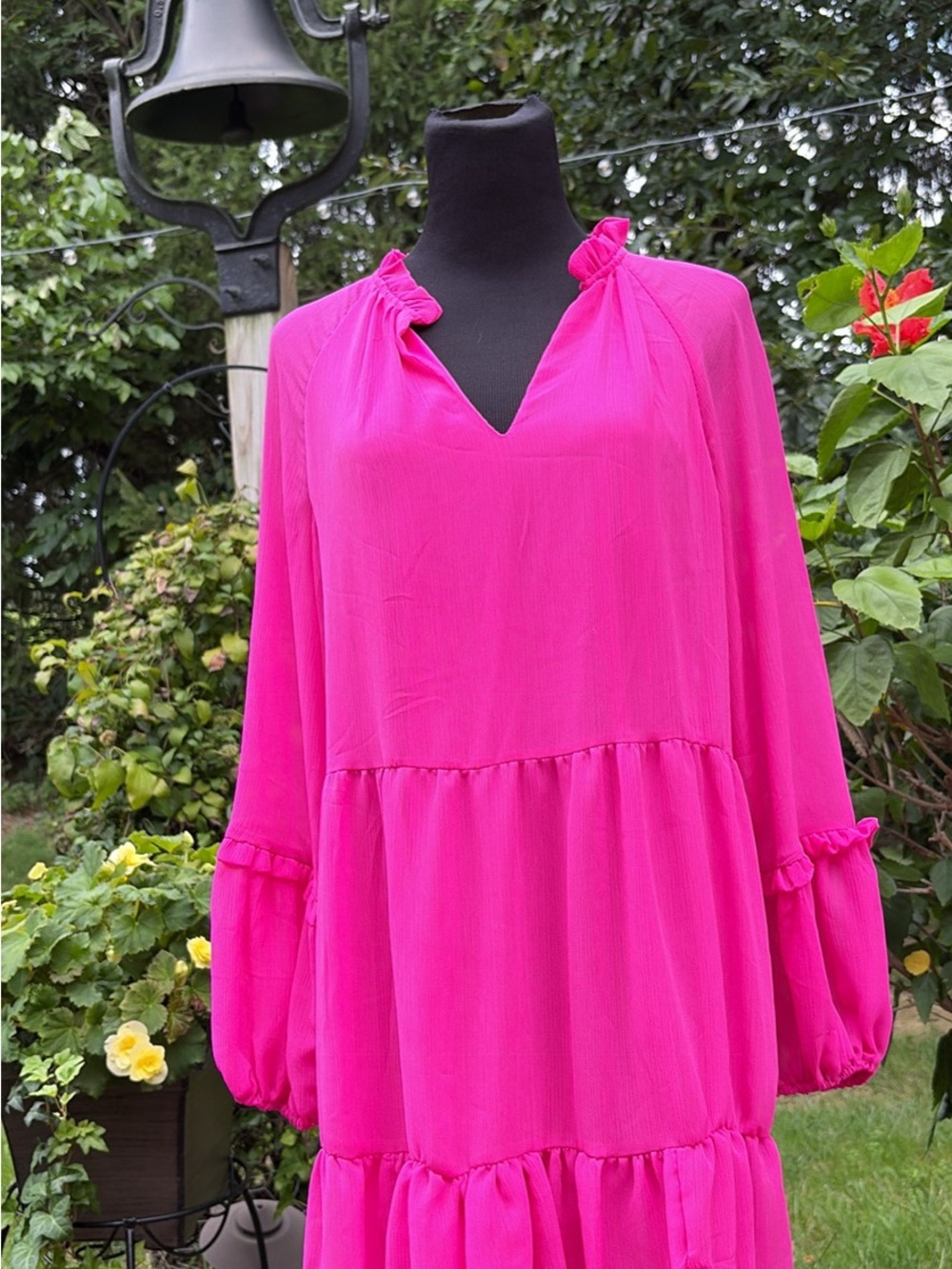 Vince Camuto Hot Pink Tiered Long-Sleeve Tunic Dress